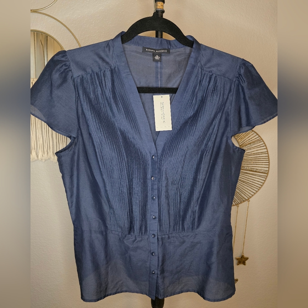 Banana Republic Navy Blouse with Pleated Detail